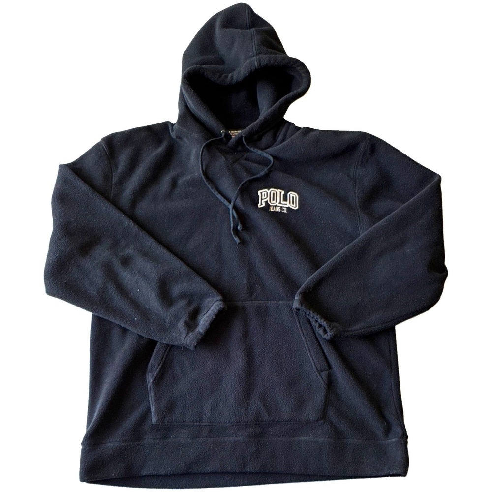 Polo Jeans Co. Ralph Lauren Mens L Black Pullover Fleece Hoodie Logo Pockets